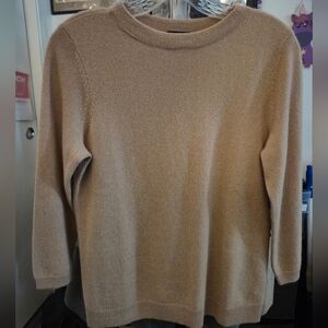 Talbots Petite Med Pure Cashmere 3/4 Length Sleeve Women's Tan Sweater Top